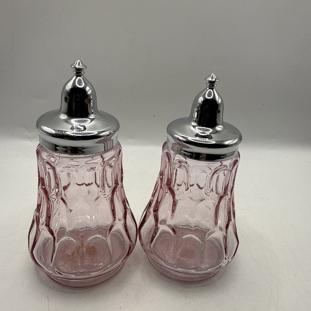 Fenton Art Glass Vintage Pink Thumbprint Salt and Pepper Shaker Set